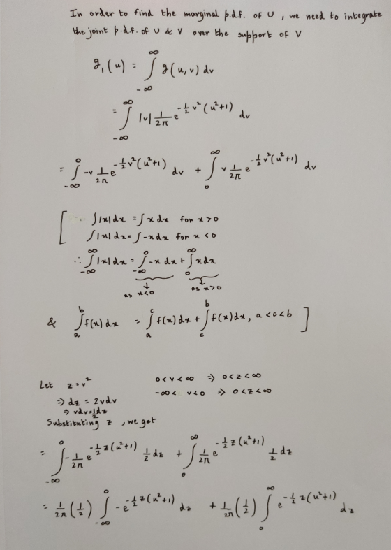 In order to find the marginal p.d.f. of U, we need to integrate the joint p .d.f. of U&V over the support of v 3,(-) = 5 x(u,