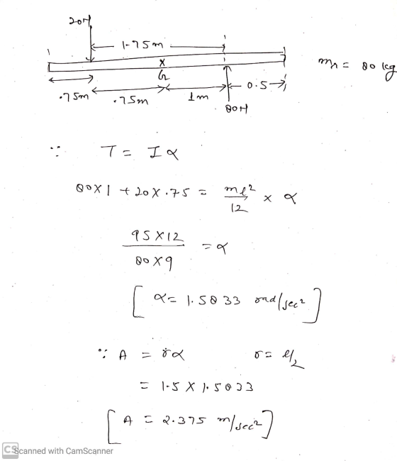 175m maa х G do :57 0.5 leg •75m 75m Im BOH T= I a QOXI +20o8.75 a me? X 12 PSX12 80x9 الا X= 1.5833 rad/sec2 • A =ra ro el e