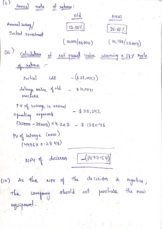 New ( Annual rate of return! S old Annual saling) . Tia-soy . [26.817) Initial Investrient (104670/80,000) (10,188/38.) .Cii?