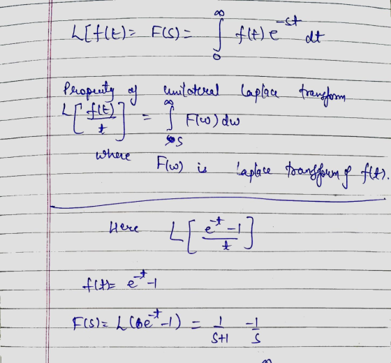LCHE)=E(S) i -st f(t)e dt an Property of 4 file unilateral laplaca transform. Ś Foldw where Flow) is Laplace panfform of flt)