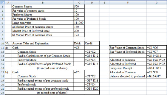DE B Common Shares Par value of common stock Preferred Shares Par value of Preferred Stock Lump sum value a) Market Price of