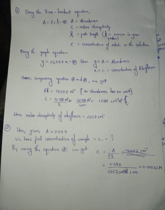 Je maa allovi Using the Beex- lambert equation, A= Ecl . A = Absorbance & = molax absoaptivity e = path length ( = 100 cm in
