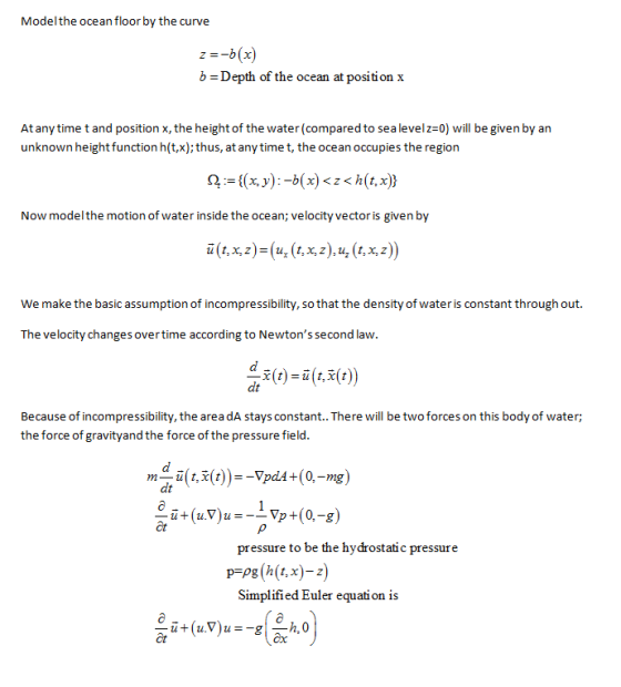 Model the ocean floor by the curve b -Depth of the ocean at position x At any time t and position x, the height of the water