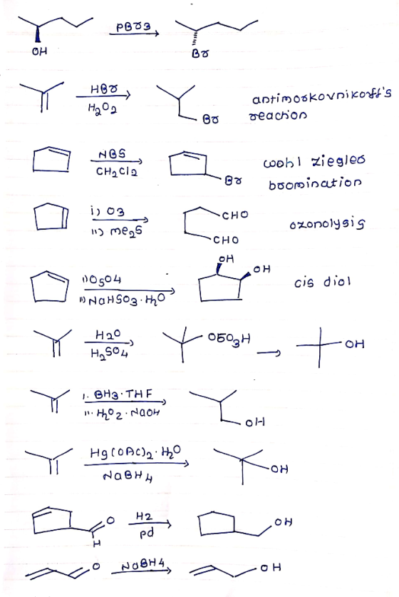 PB3 OH нво antimoskovnikoffs HаOэ vеachon NGS cooh ziegleo CH2Cla boominatior CHO ozonolysis CHO OH OH cis dio NOHSO3 HO Hao
