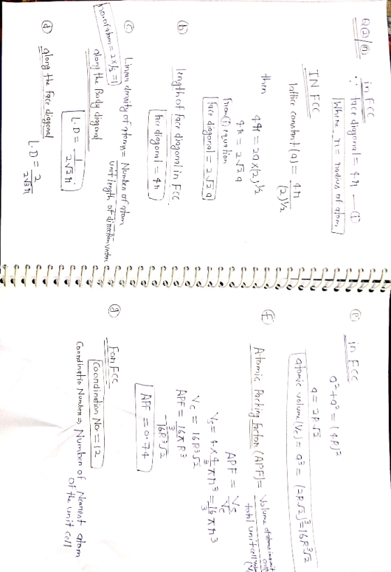 Q@@ - in in fce ; face diagonal = 471 - Where the radius of atom IN FOC lattice constant(a)= 411 occ22 ce 0 +0° = (4P? q= IRE