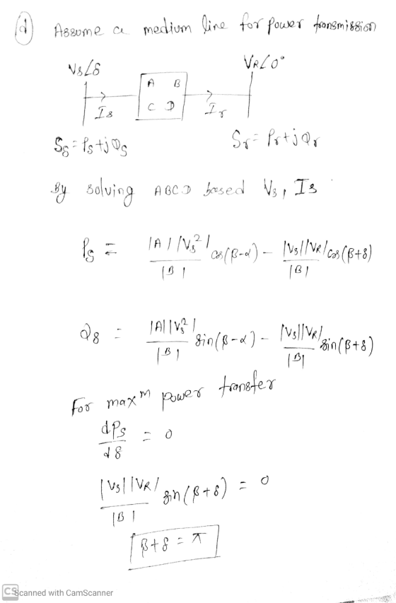 Assume a medium line for power fronsmission Vrloo NsLS A 1 > Is C D 7 I r So Ps tj Og Sr - Prtjar By solving ABCT besed V3, I