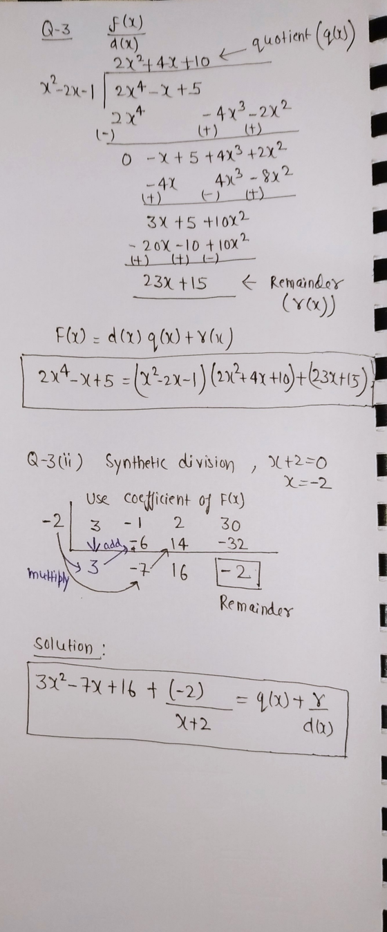 2x² + 4x + lot quotient ( Q-3 F(x) 000) 22-23-1 2x4 _X +5 224 3 - 4x² – 2x² (-) (+) 0 - X +5 +4x3 +2x2 413 - 8x2 -4X (+) () 3