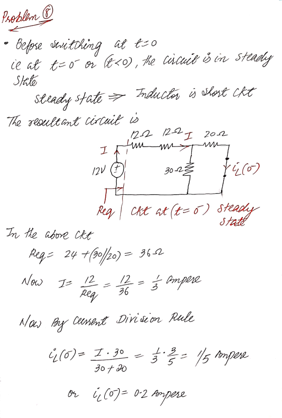 Problem ® • Befose switching at tso ie at t=ó o 6<o), the cicuit B in Steady - State Steady state → Inductor is Whost ckt The