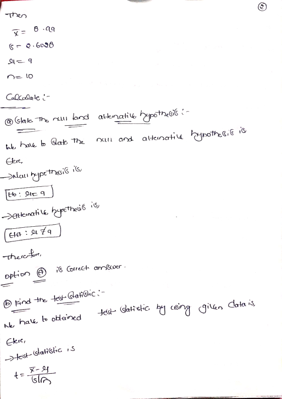 Then 8.99 x= Go Q.6096 अ-१ 10 Calculate :- @state. The new land atematike hypothesis : - lakes have to late the nan and alter