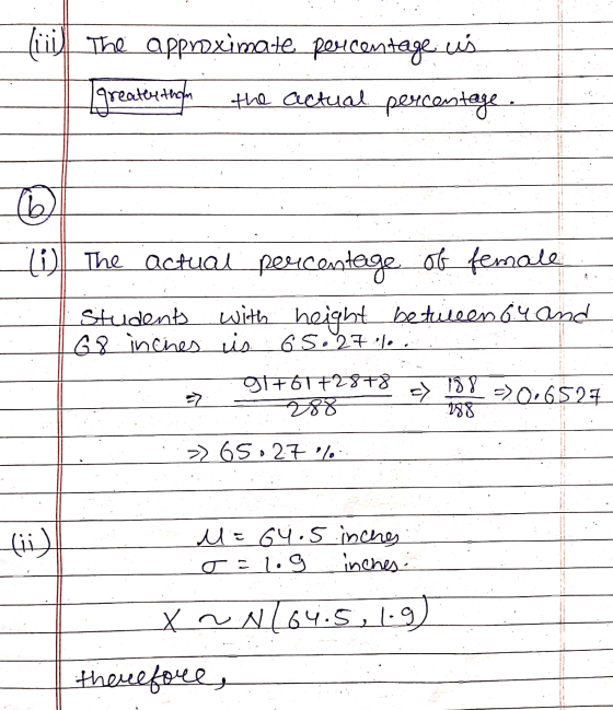 (iii) The approximate percentage.us greater than the actual percentage. be 10 The actual percentage of female students with h