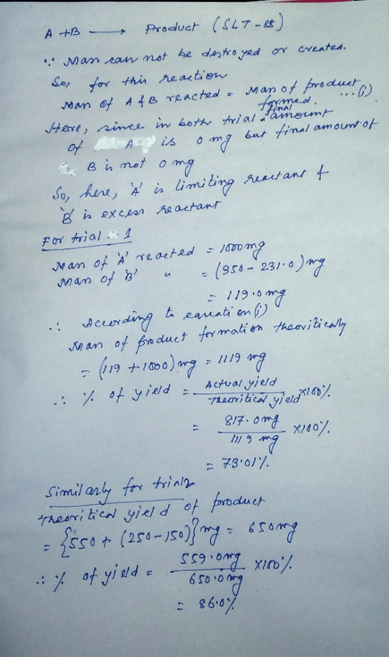 A+B - Product (SLT-8) Man can not be destroyed or created. So, for this reaction Man of AfB reacted & man of product. here, s