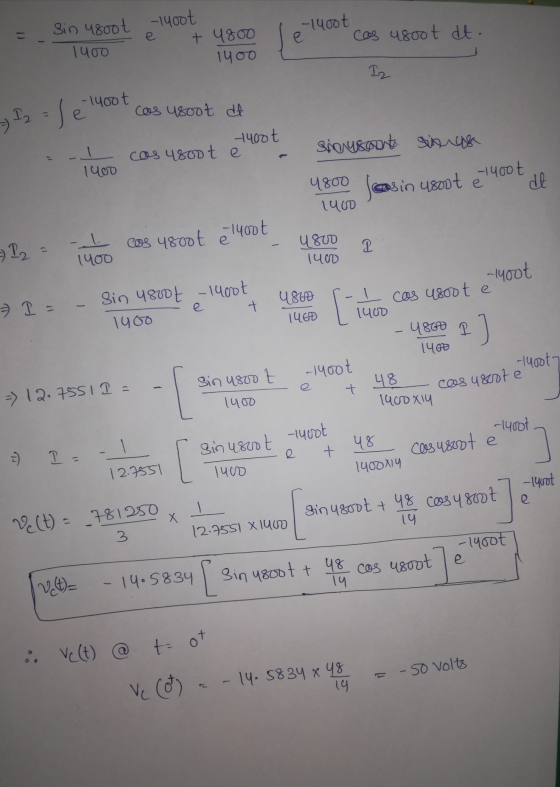 140ot. = Sin 4800t oot e + 4800 le 1900t cas usoot dt. 1400 14oo - I 2 = /e 14oot cas usoot at 1400t I cos 4800 t e Siousuunt