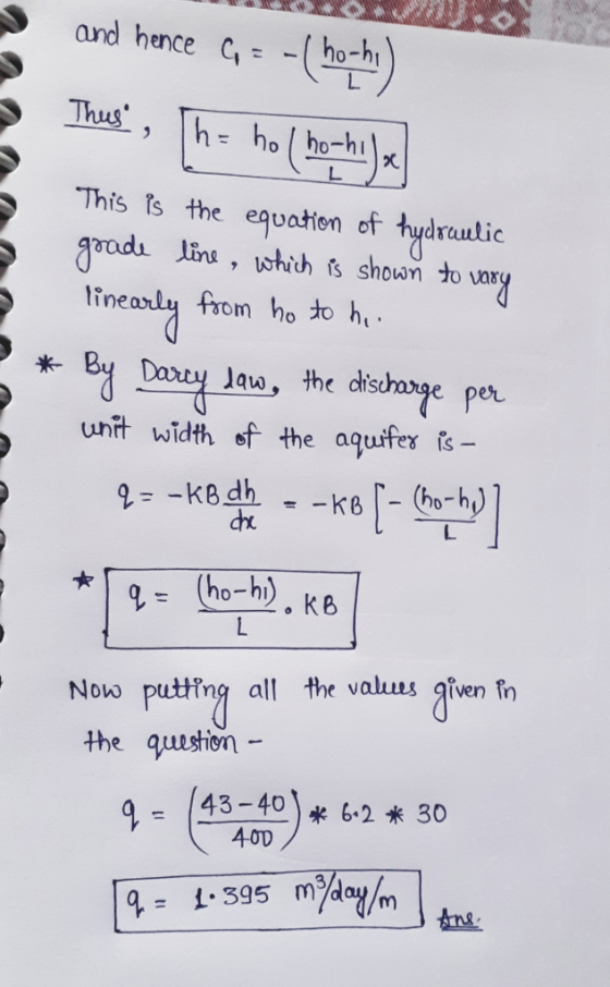 2 - and hence G = -Cho-hy) Thus, [h= ho ho hudu! This is the equation of hydraulic grade line, which is shown to vary linear
