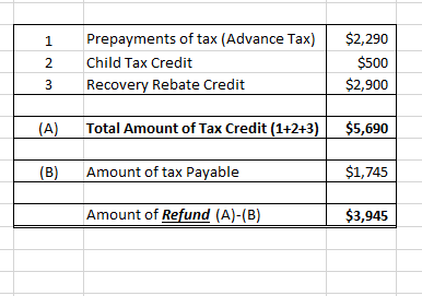 1 Nm Prepayments of tax (Advance Tax) Child Tax Credit Recovery Rebate Credit $2,290 $500 $2,900 (A) Total Amount of Tax Cred
