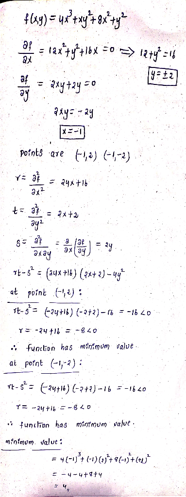 fuy)=40+xy++ry2 tax+y+720x = 0 => laty? =16 al - 442 af ay = 2xy + 2y =o axy = -24 x-1 points are 612) 612) r = al ax? 529x