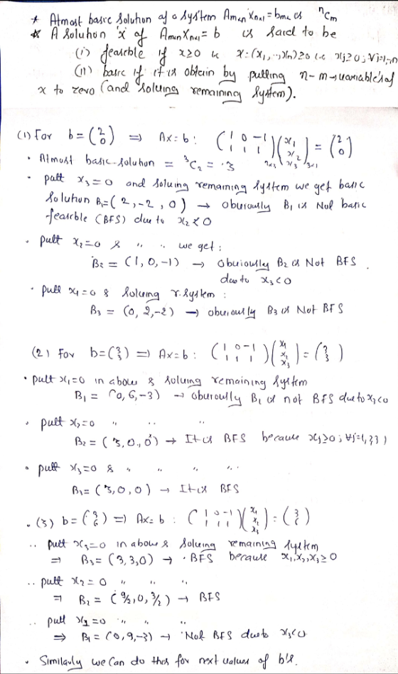 + Almost basic solution of a system Aman Xon=bma is no * A soluton x of Amin Xnxi= b is said to be is feachtë if X30 k 1:(X1,