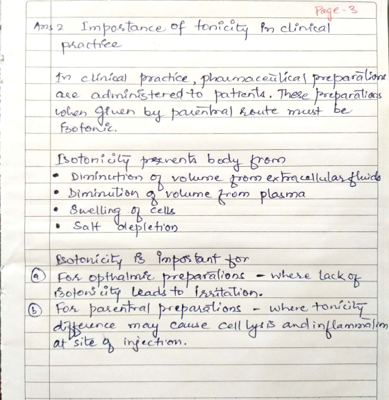 Page 3 Ans 2 Importance of practice of tonicity in clinical toni In clinical practice, pharmaceutical preparations are admini
