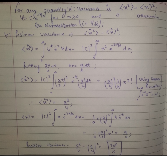 for any quantityn: Variance is <12) - <272, 4 della for Ondo and o otheumise on Normalization (C= 1/5a); (e) Position valui