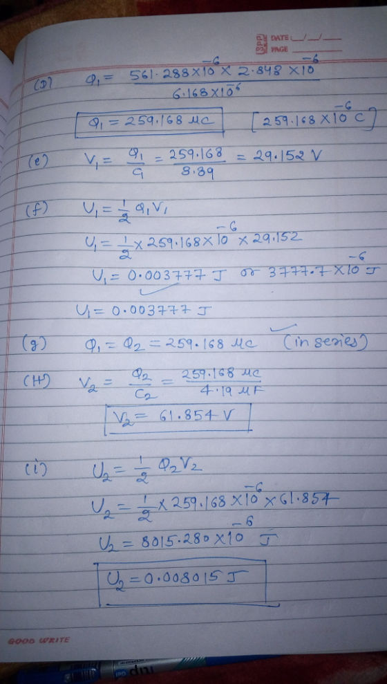 0. = DATE PAGE 561-288X10 X 2.848 X10 6.168X106 91 = 259,168 Ma [259./68 X1 och Fie v = 2 = 23.89 9 - 259.168 = 29.152 V 8.89