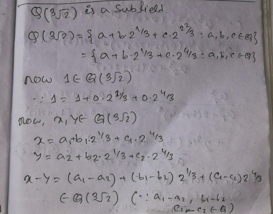 8 (352) is a sublield. (8 (352) = { a+b. 2 B & c. 27 a, b, c E.G} Ia harb. 2 13 & C. 23. a,b,c6g now 16 Q1372) 70 2 -:10 1+0.