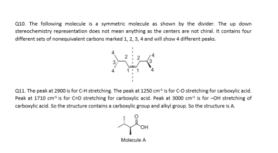 Q10. The following molecule is a symmetric molecule as shown by the divider. The up down stereochemistry representation does