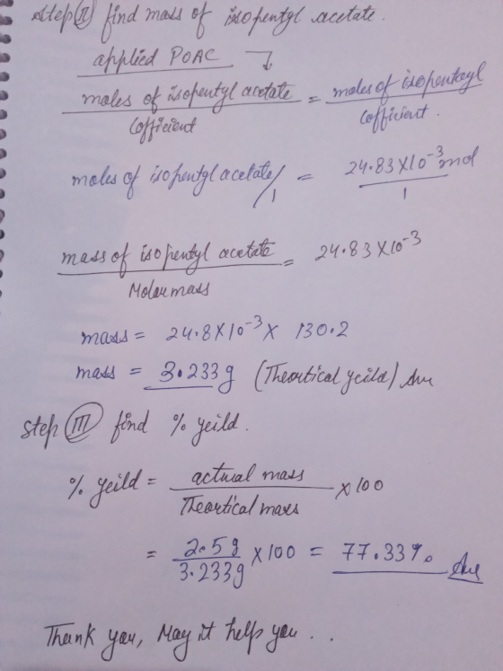 atteply find meels of so hentyl acetate applied POAC 7 males of isopeutyl acetate, moles of dopoutayl Coffreien moles of isop
