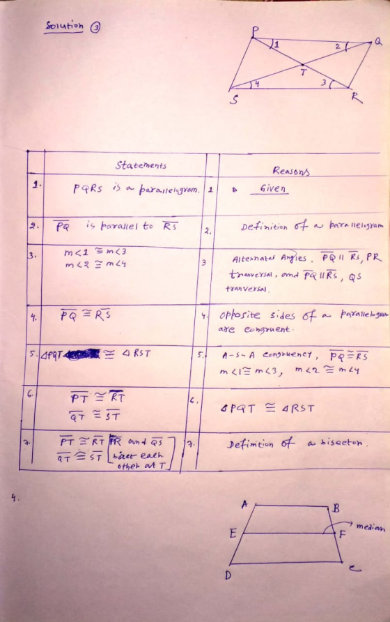 2 T 2. other at 17 Solution 1 Q S Statements Reasons 1. PQRS is a parallelogrom. 1 Given PQ is parallel to RS Definition of w