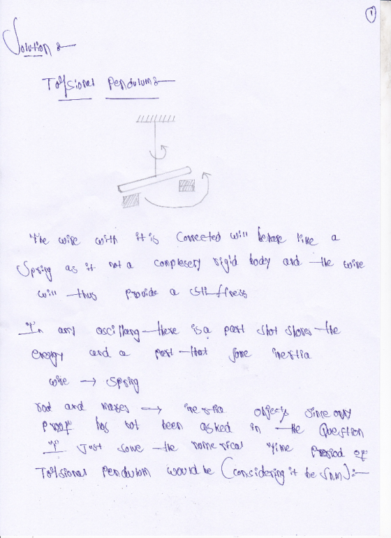 Vowtion a Toffsioner Pendulum 2 The wire with it is connected will be here like a Spring as it not a complesery orgid body an