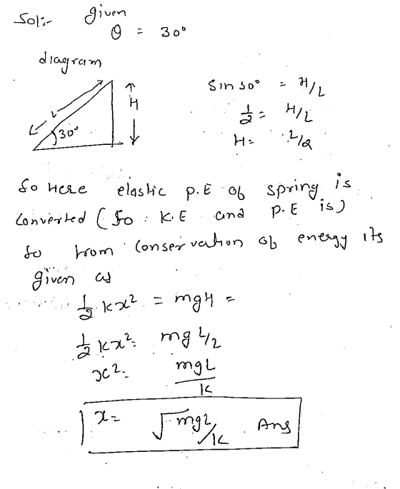 30° Soli- given 0 diagram sin 509 HIL T H el HIL Vla - 1300 H: So here is) KE ana PE elastic p.E of spring is converted (So s
