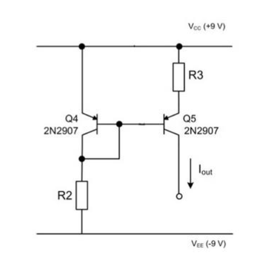 Vcc (+9 V) R3 20907205207 Q4 2N2907 lout R2 VEE (-9 V)