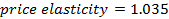 price elasticity = 1.035