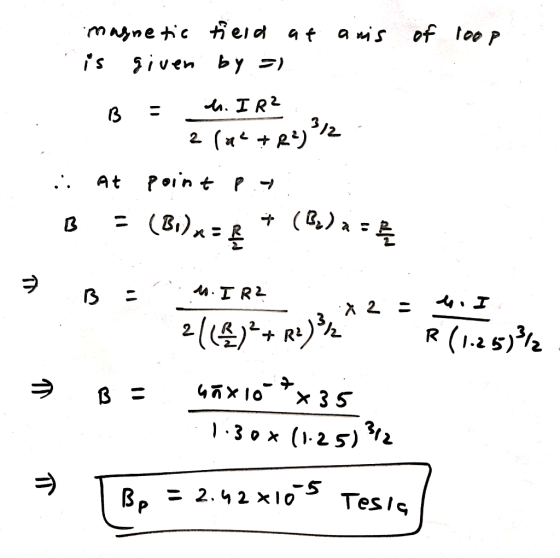 anis magnetic field at is given by =) of loop B = M. IR? 2 (7472232- . At point pa B = (B)x= 8 + (B) 2 = 3 , → B = us. IR? 2