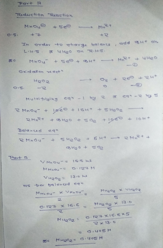 -Part Raduction Reaction Mnoue +5ee MnRt O.5 +7 +2 0rdlarto harga balants In অdd L:H5 on R.HS H20 5o Mnou MnR+ +5 ee + H OKid
