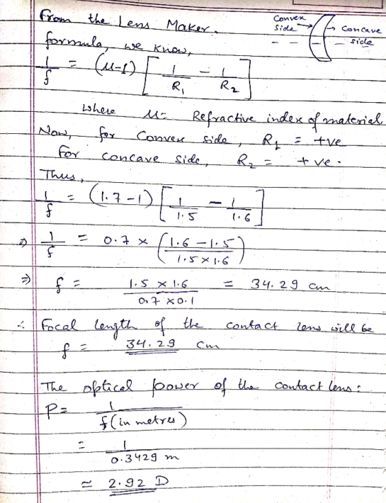 Convek side Concave - Sicle from the Lens Maker. formula, we know, ta (4-1) ILI - L R R₂T Where Me Refractive index of materi