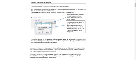 Expected Behavior of the Program This section describes and illustrates the things your program should do. Now that you know