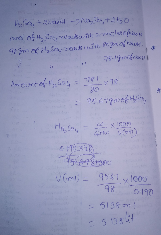H₂SO4 + 2NaOH - Na, Soutato Imol of H. Sou reartseith 2moles ofra04 98zm of Hasou reacts with 80gm of Naos. 2 , 78- 300 Nào |