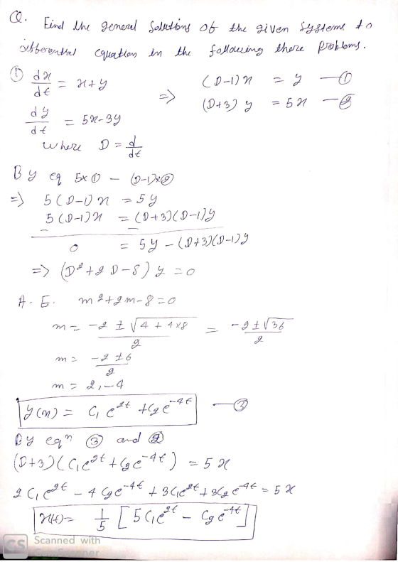 dy afferential equation in the Find the general Solutions of the given systeme to following there problems. O HA Y (0-12 =y d