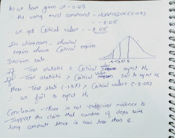 b) we have given d=0.02 - By using exced command = NORM SINN (0.02 -2:05 i we get Coitical value = -2.05 value, In diaq cam,