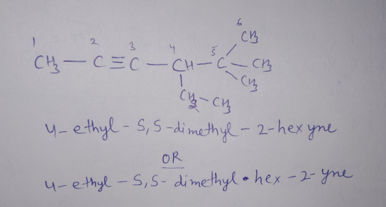 6 ch las Ch - CEC-CH-C ch си, с – си u-ethyl-S, S-dimethyl-2-hexyne OR u-ethyl -S, S-dimethyl & hex-2-yne