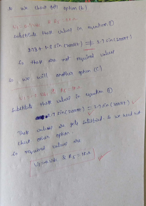 so we check for option (b) in equation 0 URO.nunc & Break substitute these values 2.7 sincrovont) 2.734 118 sin (wollt) these