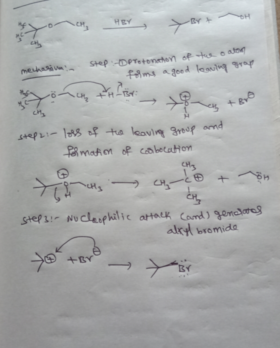 TOH HBY CH, theo Byt » mechasium: Step :-protonation of the oatow forms a good leaving group h oach th. - 7 +Bro CH and step