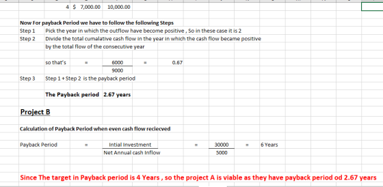 4 $ 7,000.00 10,000.00 Now For payback Period we have to follow the following Steps Step 1 Pick the year in which the outflow