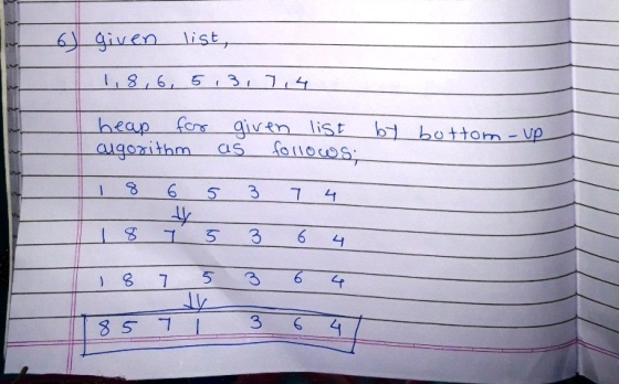 venlist heap fen algorithm -. CIS--fo ( 1 o aos given list bi bo ttom V 6 5 3 7 4 Iy ) 8 7 5 3 6 St