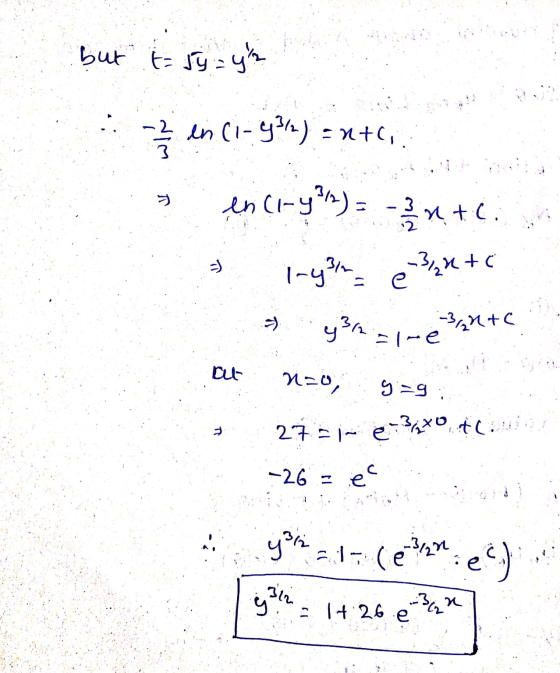 but t= sý=yt - 2 3 en ci-9362) = nts, en (1-4/2) = x +. -3,2X+C 314 e y 32 alre -3,2+C bu N=0, g=g 2721- e-3470 til -26 = ec