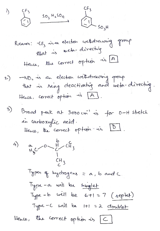 CF3 CF3 SO3H Reason: th, is an elechon wethdrawwg group directing meta- that is is the Correct opteon Hence, -NO, is an elecb