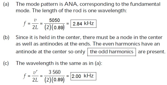 (a) The mode pattern is ANA, corresponding to the fundamental mode. The length of the rod is one wavelength: v 5050 2.84 kHz