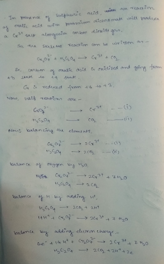 oSulphuric acid itn Teaction Tn prernce alie acid tfth potamium dicuro mate wil ades a Cr3 sait alanguih canulem dienids Teac