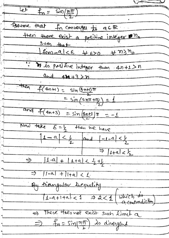 let fn = sin/nit Assurse that fon. Converges to att then there exist such that I fom-alce tero positine integer tema #nano h