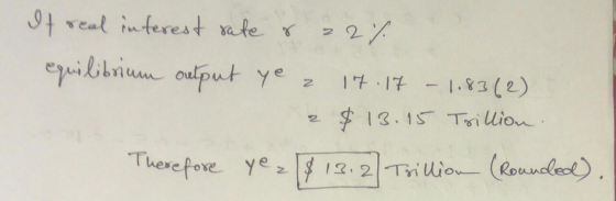 It real interest rate & 22% equilibrium output ye a 17.17 - 1.8362) 2 $13.15 Trillion Therefore ye $1312) Trillion (Rounded).