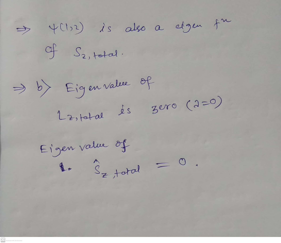 4(1, 2) is also a eigen fr of Sz, total. by Eigen en value of és zero (220) 2z, total Eigen value value of Ŝ pa S total cs Sc